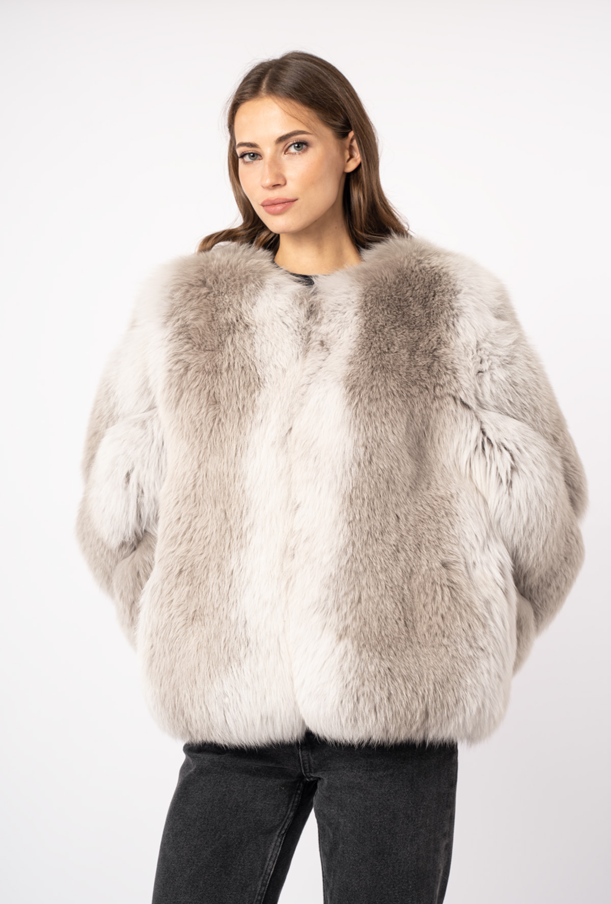 Шуба женская из меха песца и кожи Меха России 005 Шуба женская из меха песца и кожи Меха России 005