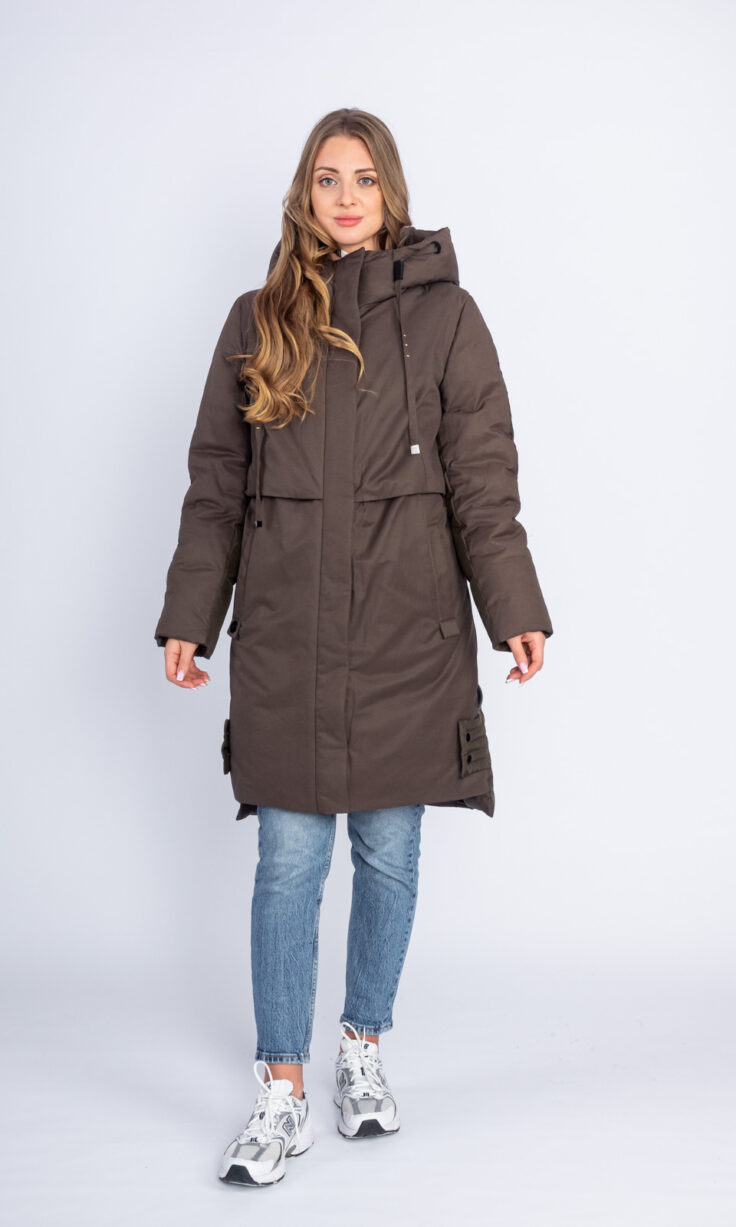 Пуховик женский Alyaska 171092 с капюшоном хаки
