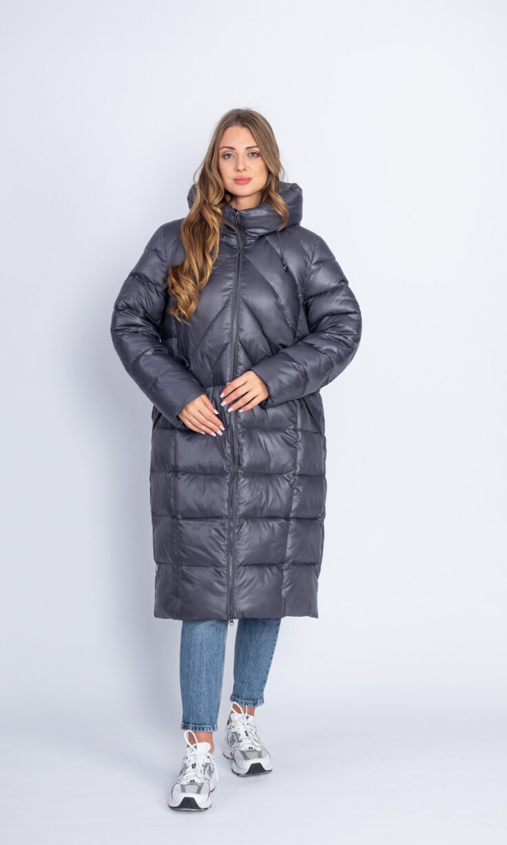 Пуховик женский Мануфактура Носова 915 с капюшоном серый Пуховик женский Мануфактура Носова 915 с капюшоном серый