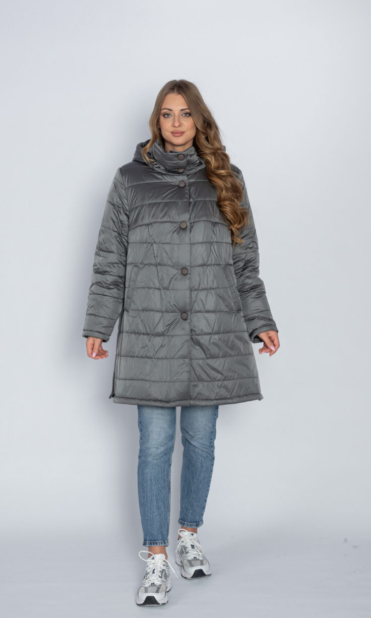 Пуховик женский 176 с капюшоном серый Пуховик женский 176 с капюшоном серый