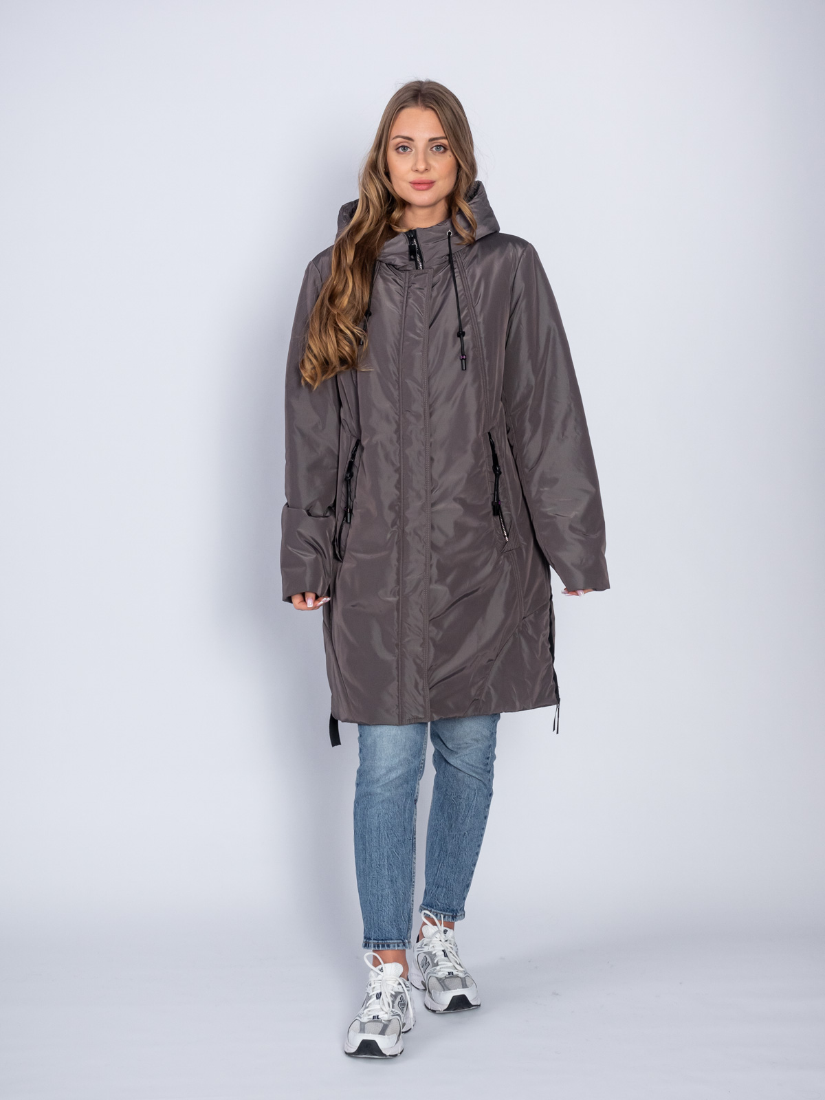 Пуховик женский 5459 с капюшоном кофе Пуховик женский 5459 с капюшоном кофе