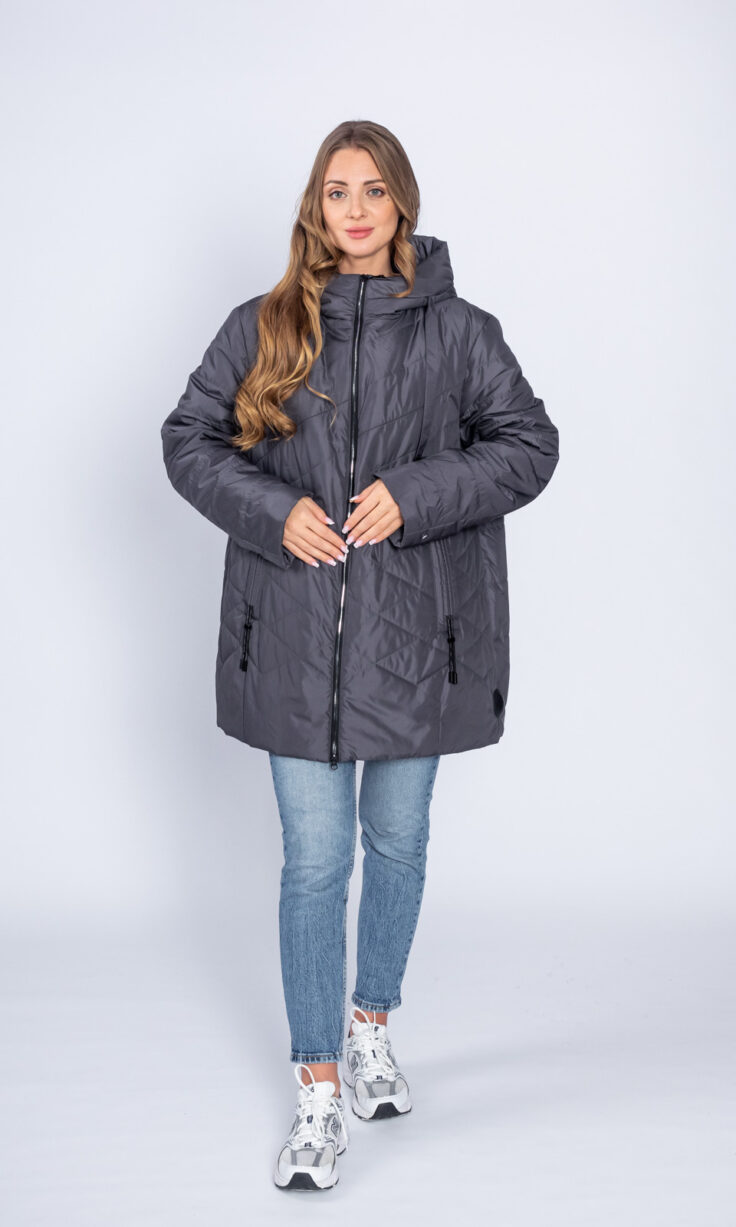 Пуховик женский Мануфактура Носова 10853 с капюшоном серый