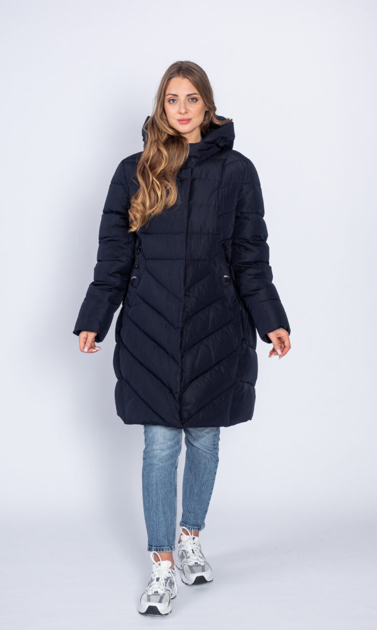 Пуховик женский Мануфактура Носова 803 с капюшоном синий Пуховик женский Мануфактура Носова 803 с капюшоном синий