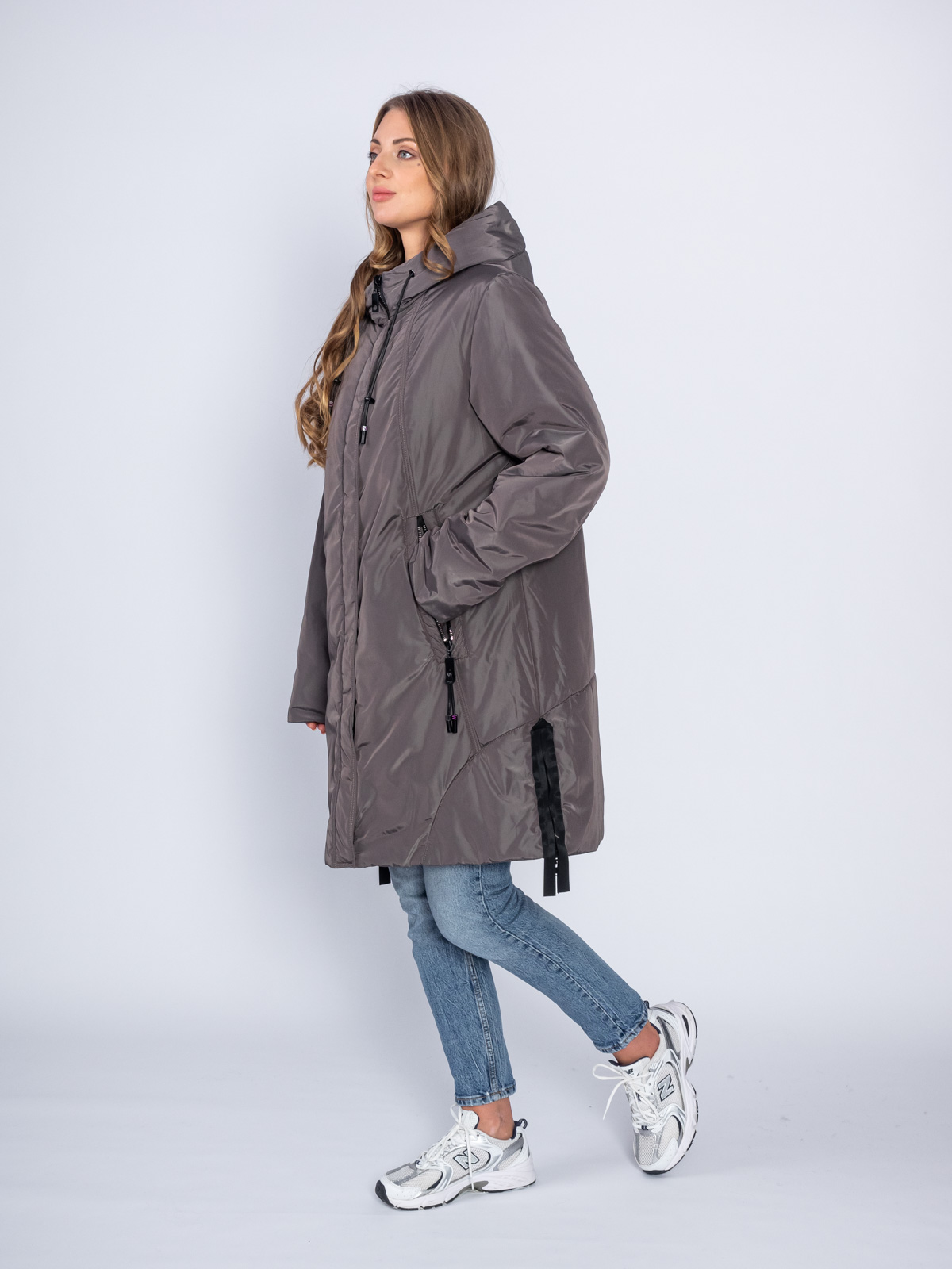 Пуховик женский 5459 с капюшоном кофе Пуховик женский 5459 с капюшоном кофе