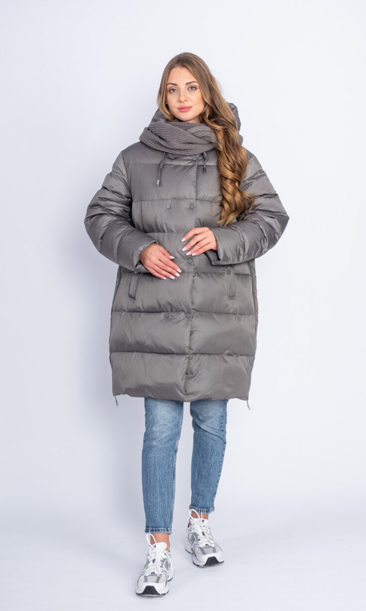 Пуховик женский 627 с капюшоном бежевый