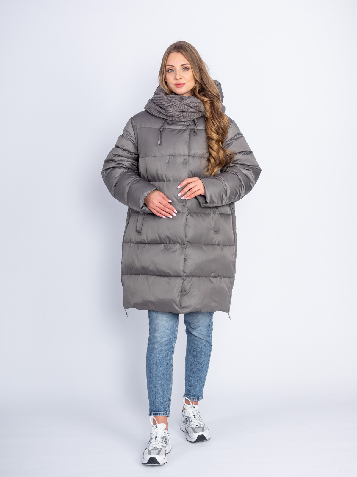 Пуховик женский 627 с капюшоном бежевый Пуховик женский 627 с капюшоном бежевый