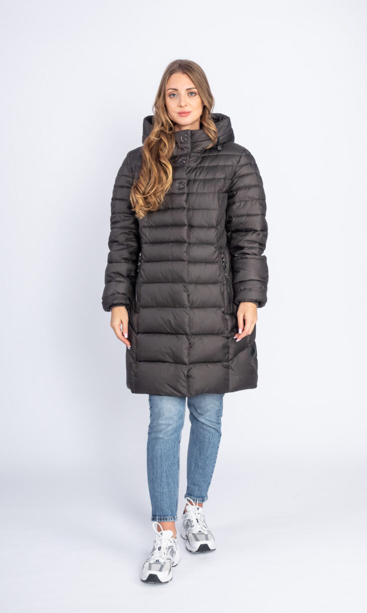 Пуховик женский 627 с капюшоном коричневый