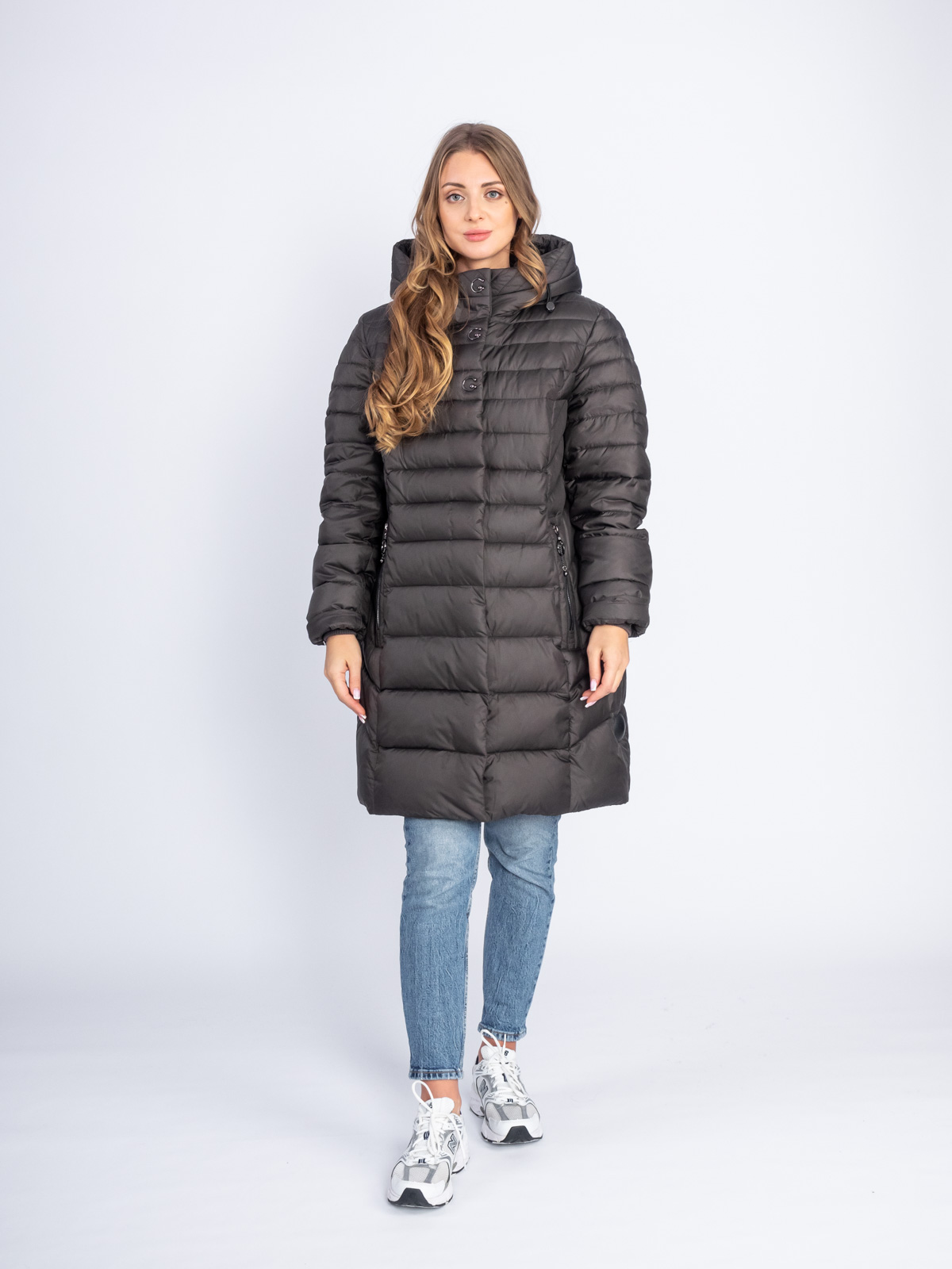 Пуховик женский 627 с капюшоном коричневый Пуховик женский 627 с капюшоном коричневый