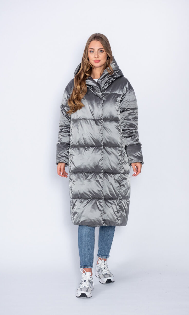 Пуховик женский Qmols 2290710 с капюшоном грей