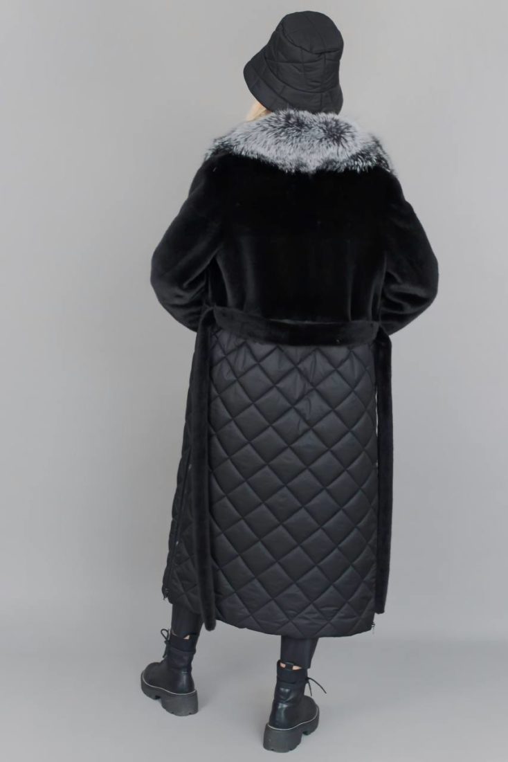 Пальто женское из эко-меха SOFIA C-161 с воротником черно-бурая лиса